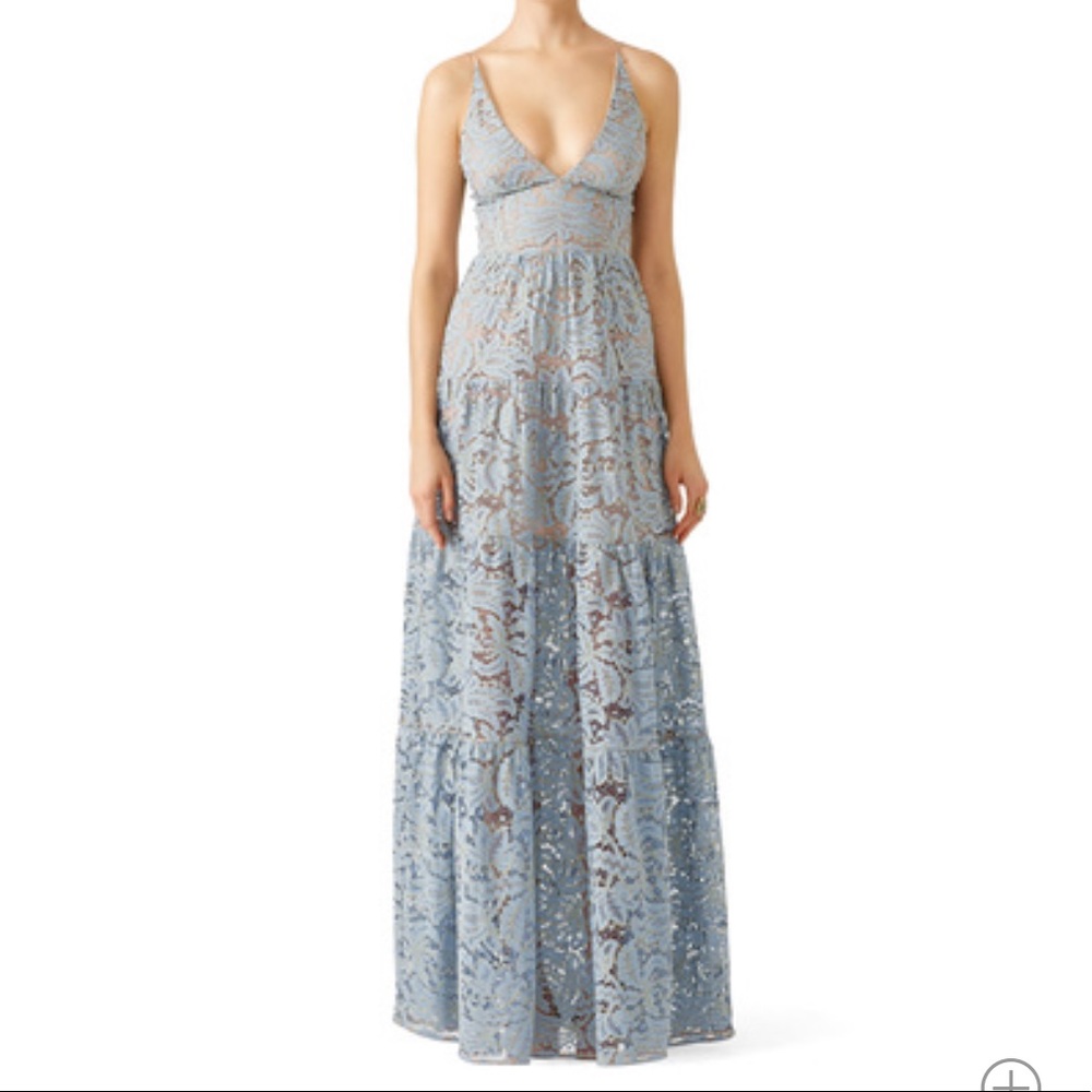 Dress the Population Blue Melina Lace Maxi Dress